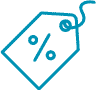 Discount label icon with a percentage symbol.