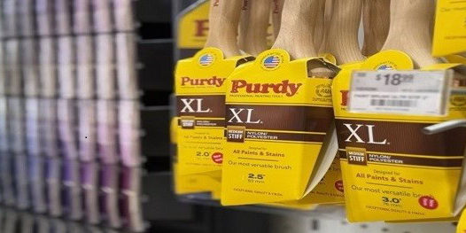 Purdy XL paintbrushes on display in store.